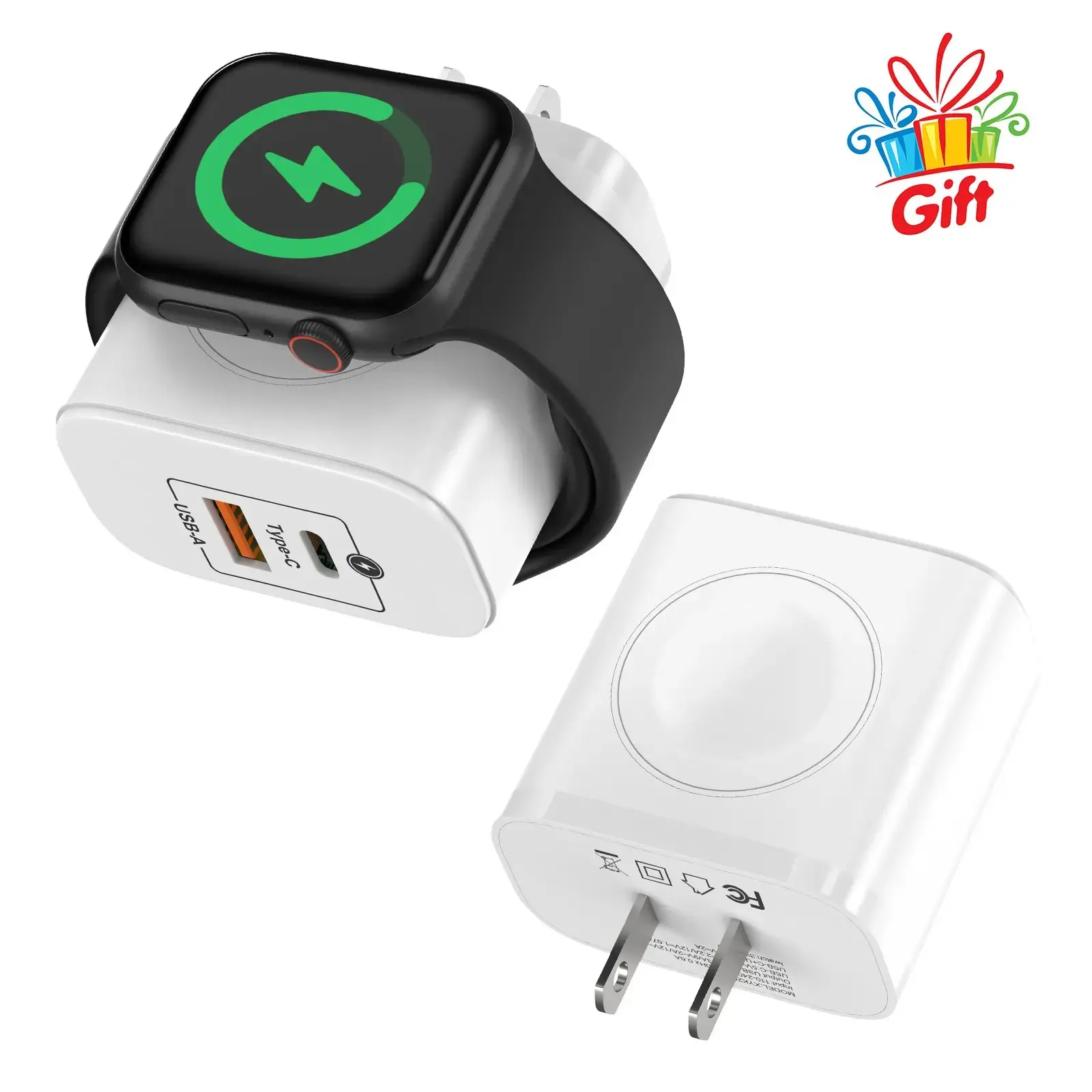 3-in-1 Wireless Charging Station, 20W Fast Charging Stand for Watch and Phone, Foldable Magnetic Charger Compatible with Apple Watch, iPhone, USB-C PD Wall Charger Block