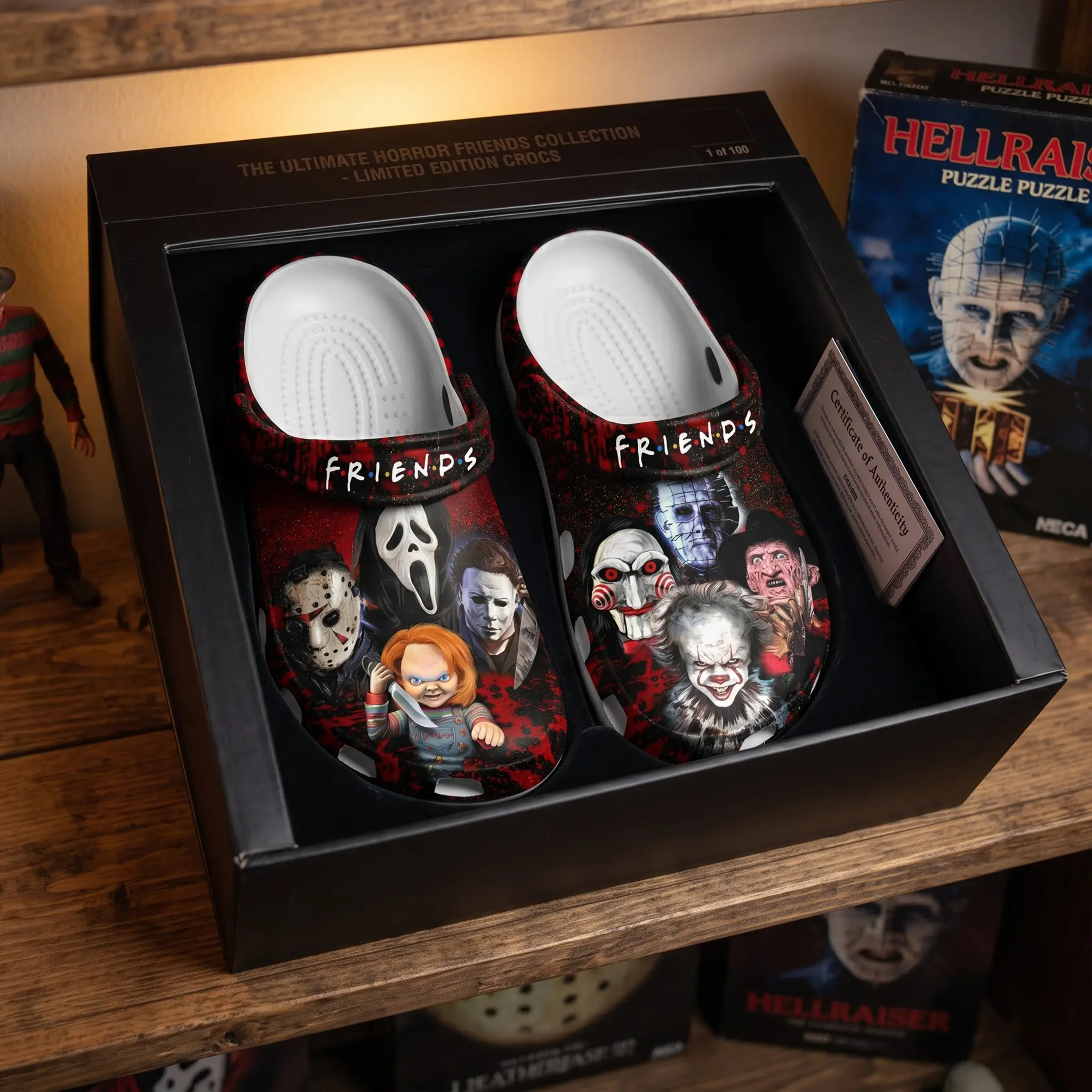 Horror Friends Clogs | Halloween Horror Shoes | Scary Graphic Print Clogs | Unisex Lightweight Casual Shoes | Creepy Gift for Horror Fans