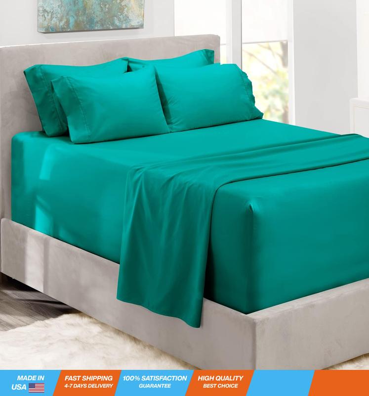 Hearth & Harbor Extra Deep Pocket Queen Sheets Sets - Fits Mattress 18-24 Inches Deep - Extra Deep Pocket Sheets - 6 Piece Queen Size Sheets - Queen Sheets Deep Pocket - Teal Sheets