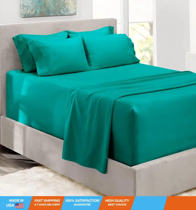Hearth & Harbor Extra Deep Pocket Queen Sheets Sets - Fits Mattress 18-24 Inches Deep - Extra Deep Pocket Sheets - 6 Piece Queen Size Sheets - Queen Sheets Deep Pocket - Teal Sheets