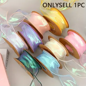 [Shining Aurora Mermaid Ribbon] 1 Roll Multi-Colored Mixed Shining Aurora Mermaid Ribbon | 2 Inches Wide, 8 Yards Roll, Handmade Lace for DIY Projects, Hair Accessories, Cake Decoration，Bow Hair Accessories, Mushroom Light Decoration Eid Al-Adha Mubarak