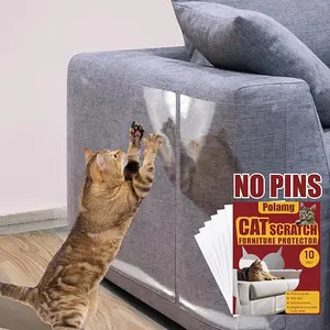 Cat Scratch Furniture Protector - 10 Pack Thick Soft Film Couch Protector with Heavy-Duty Adhesive, No Residue Cat Tape for Curved Edges & Walls