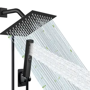 6/8"High Pressure Square RainShower Head and 2-in-1 HandShower.Equipped with 78"Hose, 3Way Diverter Valve,Adhesive ShowerHead Holder shower replacement