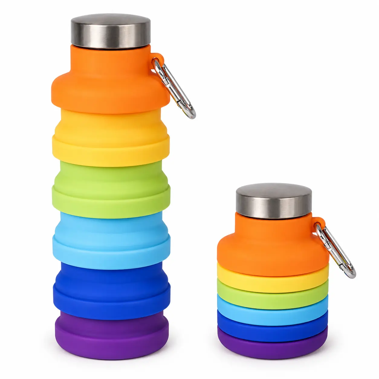 Collapsible Silicone Water Bottle 16oz, Leakproof Foldable Reusable Sports Bottle with Carabiner Clip, Lightweight Portable Travel Bottle for Fitness, Cycling, Hiking, Camping, Gym & Outdoor