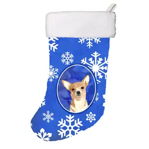 Carolines Treasures  11 x 18 In. White Snowflake Chihuahua Christmas Christmas Stocking