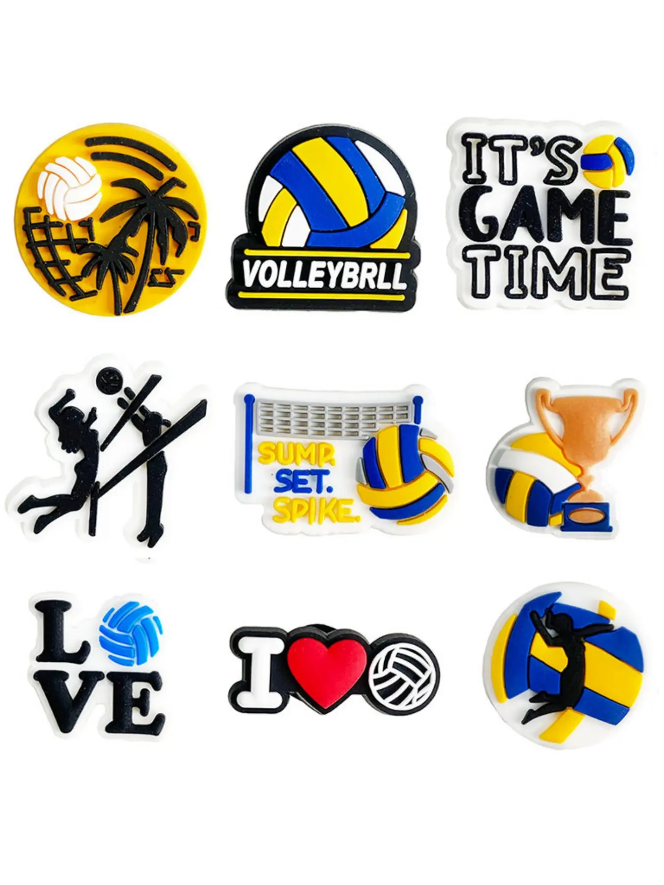 9-Piece Volleyball Style PVC Shoe Charms for Sneakers, Handmade Decorative Shoe Accessories, Perfect Gift for Sports Lovers, Unique Design for Daily Wear