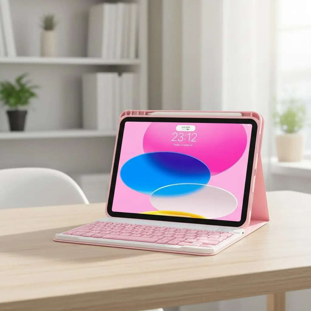10.9 Inch 2022 iPad 10th Generation Tablet Shell, Detachable Pink Magnetic Multifunctional Bluetooth Keyboard Accessory with Built-in Pencil Holder