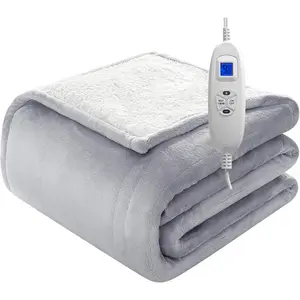 Heated Blanket Throw Blanket,  Heating Electric Blanket with 9 Heating Levels & 9 Time Settings, Soft  Sherpa Heated Throw, UL & FCC, Warm Gifts for Women & Men (50"x60", Grey)