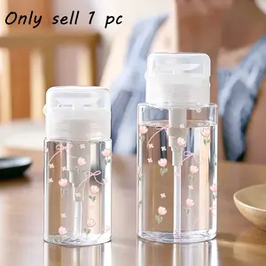 Pink Bow Pattern Clear PET Refillable Travel Bottle, Makeup Remover Dispenser, Dispensing Bottle with 3.38oz/6.76oz Portable Pump Dispenser for Nail Polish Remover, Toner and Makeup Remover, Dome Design, Hand Wash Only, Reusable, Makeup Accessories