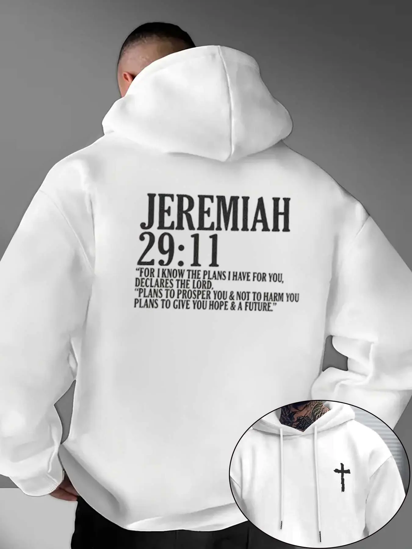 Men's Casual Loose Hooded Sweatshirt with Letter Print, Fleece Lined Pullover for Outdoor Wear, Fall & Winter Fashion, Cross Print Hoodie