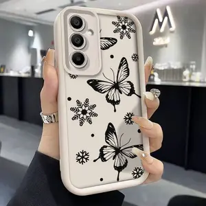 [Luxury Shockproof Cover] Mobile Phone Case for Samsung for Galaxy A55 A54 A56 A36 A16 A53 A52 A25 A35 A52S A06 A26 A05 A05S A12 A13 A14 A15 A34 A33 5G A51 A71 4G Light Luxury Simple Exquisite Hollow Black Butterfly Angel Eye Lens Protective Cover Cellpho