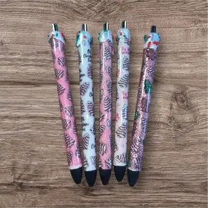 Set of 5 Christmas Tree Cake Themed Glitter Pens with Festive Designs and Sparkling Finish