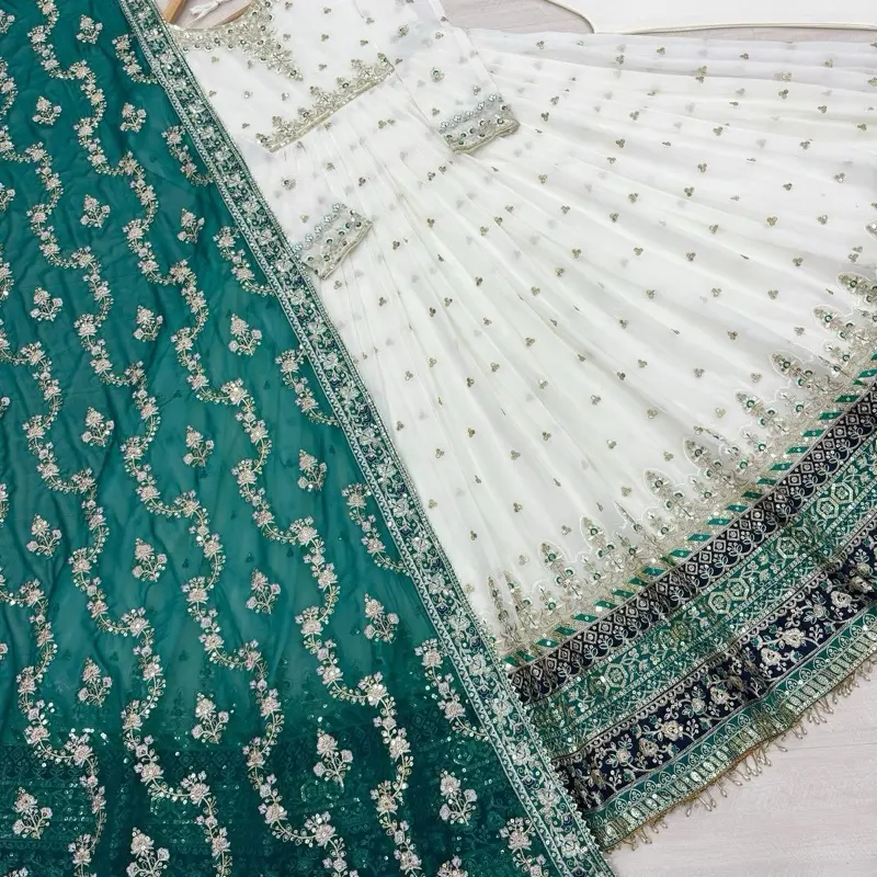 Indian Pakistani Traditional Dress with Red and White Color Scheme, Elegant Design, and Unique Patterns