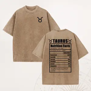 Holafsih Acid Wash Tshirt Stylish Zodiac Sign Women's Crewneck T-shirt - Unique and Personalized Design, Comf Daily Wear,Drop Shoulder Tees Oversized