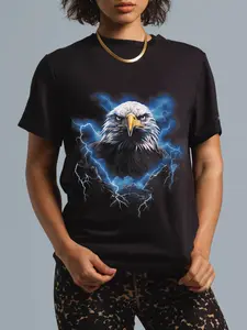 100% Cotton Bald eagle Bird Nature Usa Lightning T-Shirt