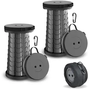 Collapsible Stool 2-Pack & Carry Bag + Clips - Upgraded Portable Folding Stool, Height Adjustable, Lightweight, Retractable Telescoping Camping Seat Travel Chair, Foldable Footrest - Max 400lbs