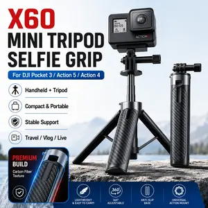 X60 Mini Selfie Stick Tripod for Dji Pocket 3, Portable Handheld Camera Grip Stand, Compact Tripod Extension Pole for Dji Osmo Action 5/4, Vlog Travel Shooting