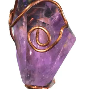 3 inch Amethyst Copper Wrapped Necklace with Unique Spiral Design and Natural Stone Charm