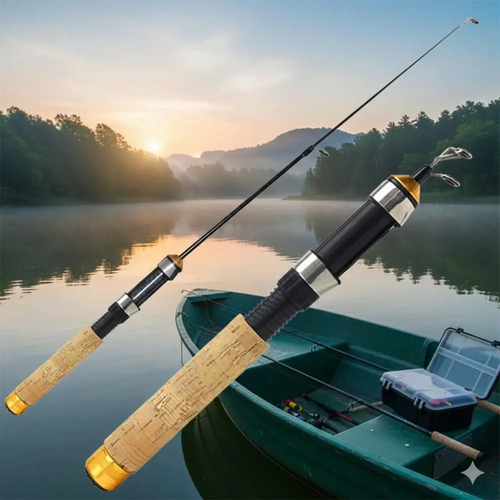 Portable Adjustable 3-Section Ice Fishing Rod, Carbon Fishing Rod, Folding Compact Lightweight, Winter Jigging Rod, Spinning Cast Design Anti-Slip Grip High Sensitivity for Ice Fishing, Ice Fly Rod Length 25-60cm