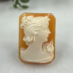 Confessions: 16x12 Hand-Carved Shell Cameo – Octagon Lady with Floral Detail