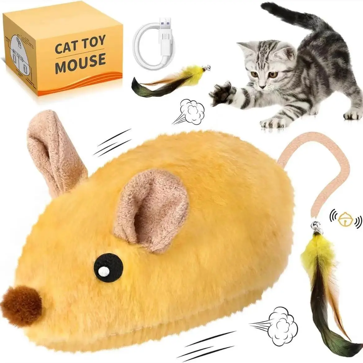 USB Rechargeable Simulation Mouse Cat Toy, 1 Count Remote Control Electric Mouse Toy with Light & Sound Effects, Interactive Cat Toy, Pet Supplies