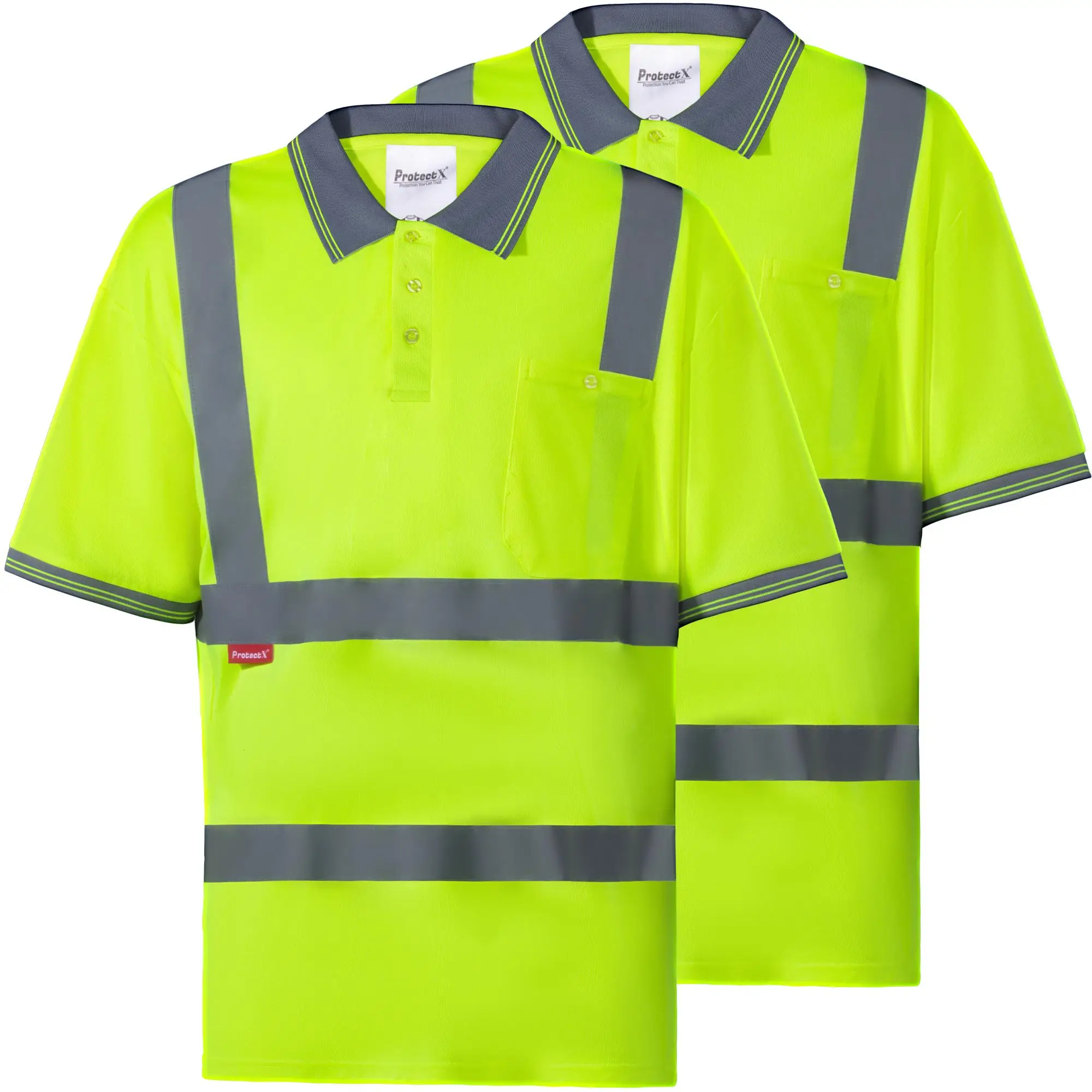 ProtectX High Visibility Short Sleeve Reflective Safety Polo T-Shirt, Heavy Duty Breathable Hi Vis Shirts, For Men And Women Class 2 Type R