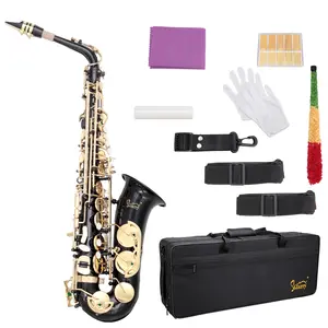 Flower Dance E-Flat Alto Saxophone (Eb Saxophones) - Brass Construction, Gold-Painted Body, 11 Reeds, Case & Care Kit, Black, Easy-to-Play, Pleasant Sound, Durable & Stylish, for Students & Beginners