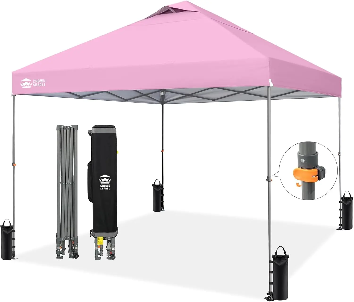 CROWN SHADES 10x10 Pop Up Canopy Tent,Outdoor Canopy, Pink, Stepless Height Adjustment,STO-N-Go Bag,Beach Tent with One Push Setup,Easy Outdoor Sun Shade for Events, Parties, Camping