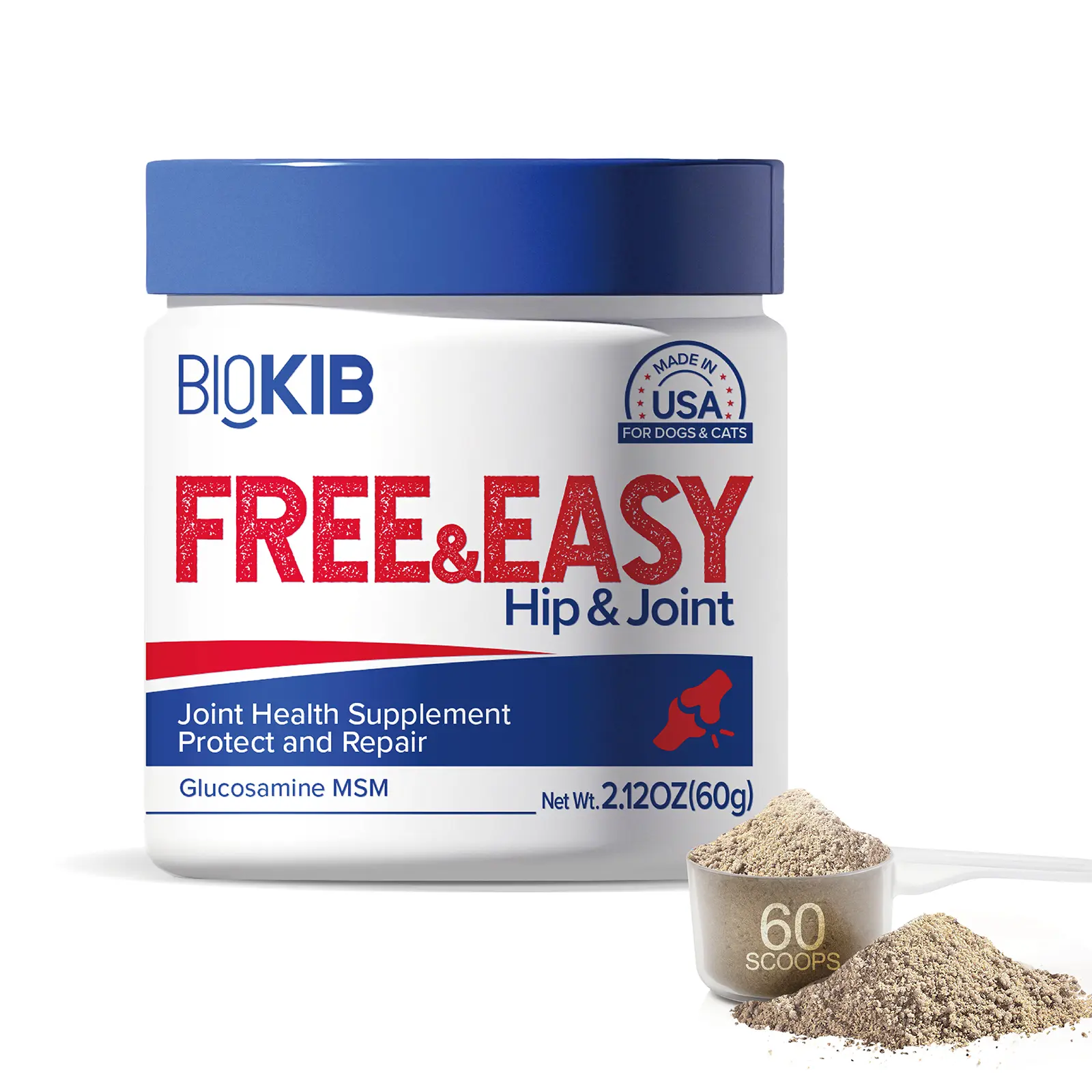 BIOKIB Canine Nutritional Supplement for Hip & Joint Mobility Support - Daily Canine Wellness, Safe Long-Term Daily Use, All Breeds and Sizes, Made in USA, 2.12 oz (60g), ~60 Scoops, Mixable with Food/Water, Picky Dog-Friendly Soft Chew Alternative