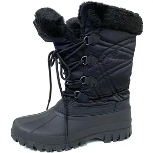 Womens Snow Boots Fur Warm Zipper Winter Shoes, Black-9