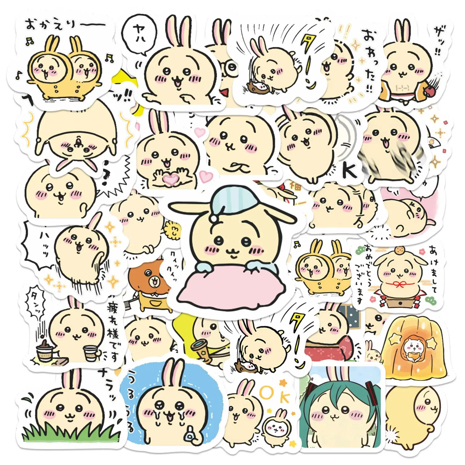 50pcs Chiikawa Usagi Kawaii Aesthetic Stickers Pack, Cute Scrapbooking Waterproof Cute Anime Character Decals for Laptop, Water Bottle, Journal & Skateboard, Anime Fan Gift Stickers Kit