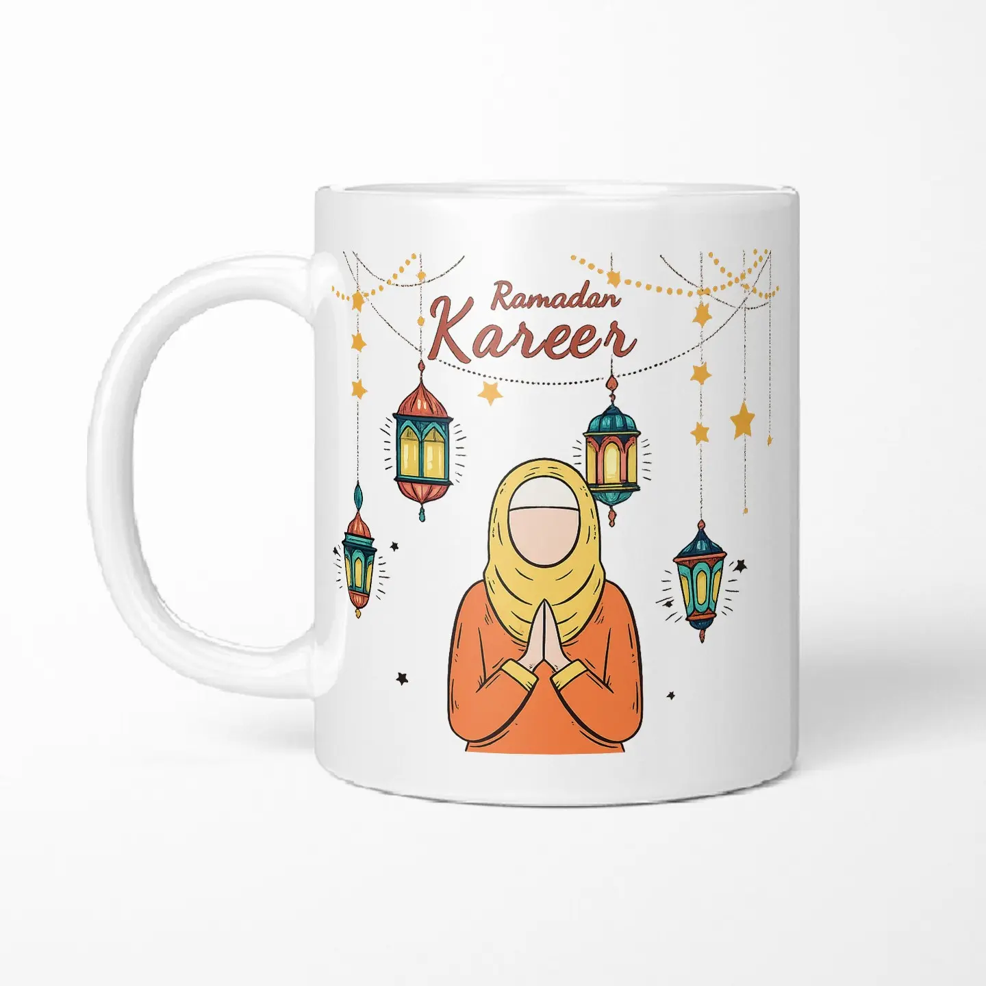 Eid Mubarak Celebration Mug: Aesthetic Crescent Design with Ramadan Blessings, 11oz Ceramic Coffee Cup, Perfect Islamic Holiday Gift for Family.