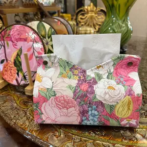 Style Floral Leather Tissue Box Holder for Living Room, Creative Paper Napkin Dispenser for Home & Hotel, Elegant Storage Solution, Bathroom Organizer Supplies