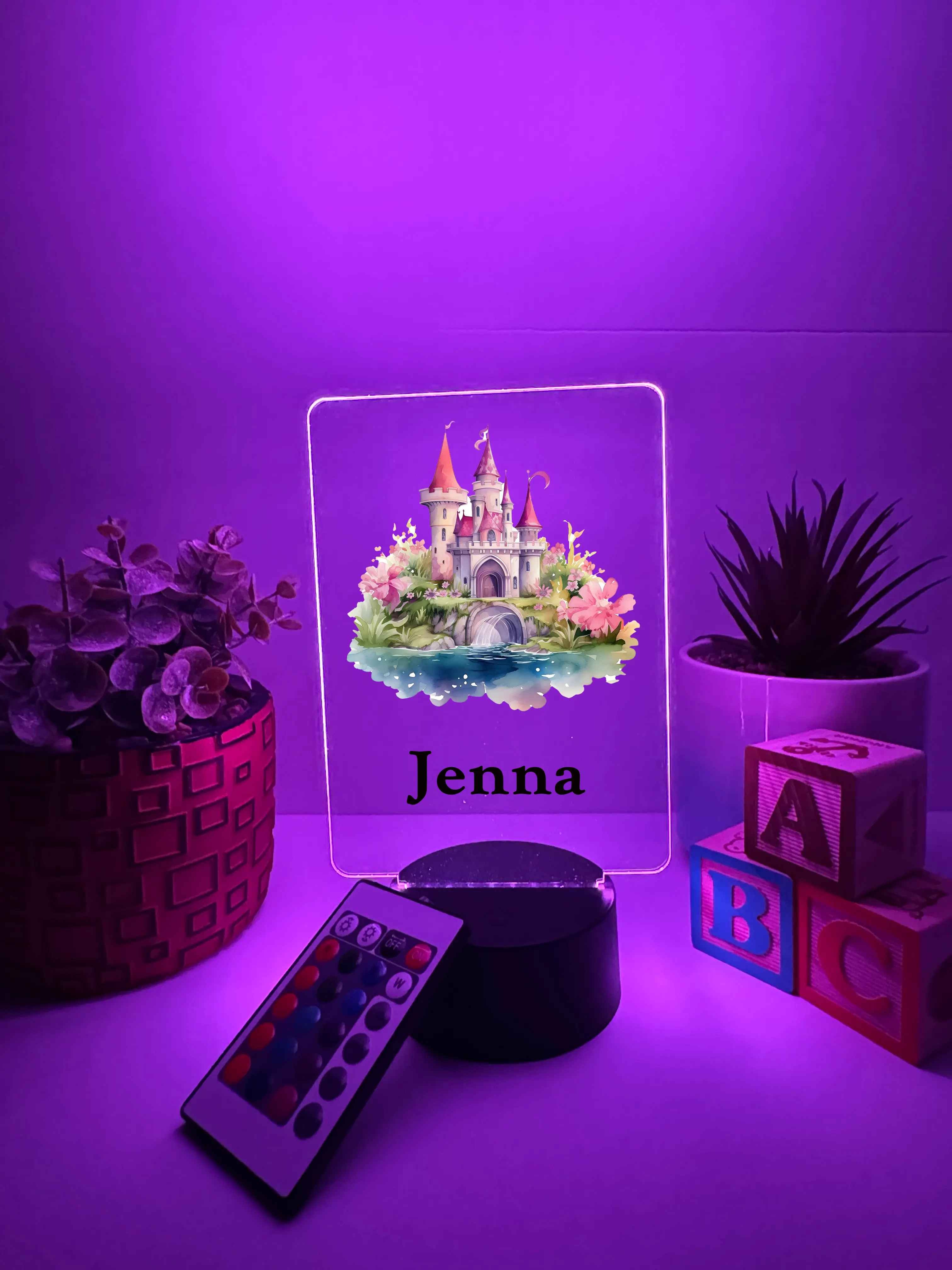 Princess Castle, Rainbow, LED Night Light Birthday Gifts For Toddlers, kids, Baby, Newborn, Girl, Christmas Present, Baby Shower, Bedroom Decor, FREE Personalization, 16 Color Options light with remote included, Made in USA, Push Gift Nursery Decoration