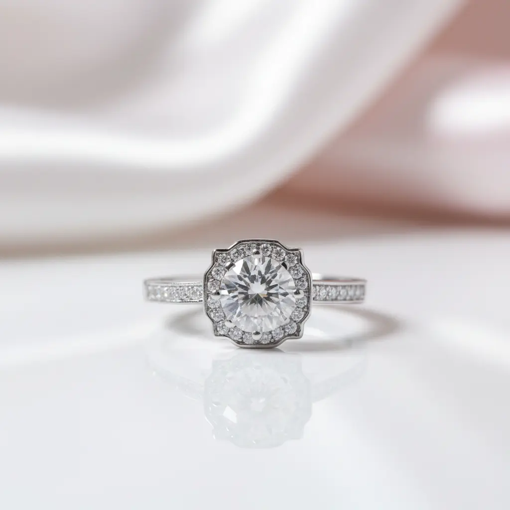 1.0 ct Round Halo Channel Diamond Option Engagement Ring