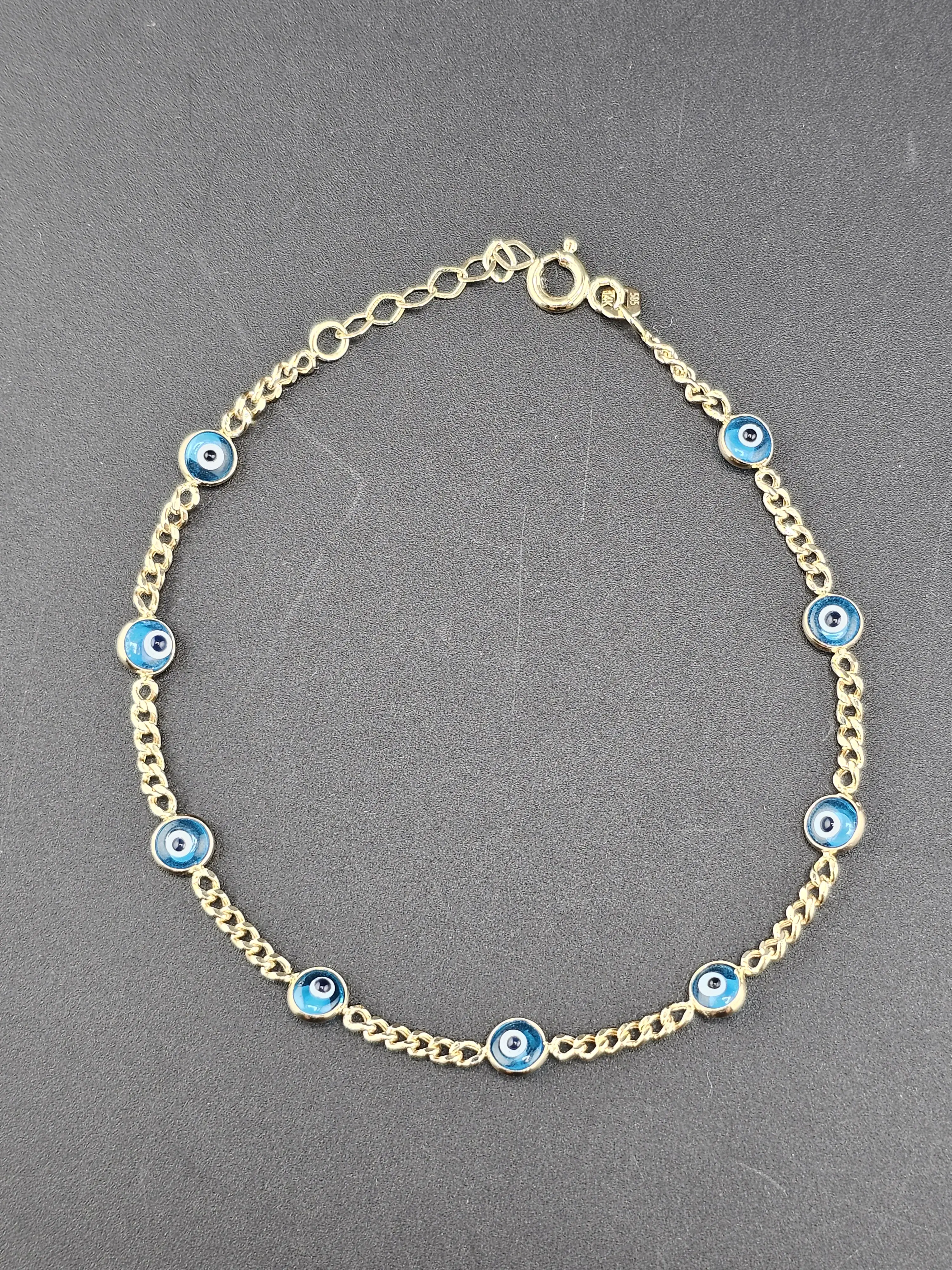 14K Gold Bracelet - Blue Evil Eyes