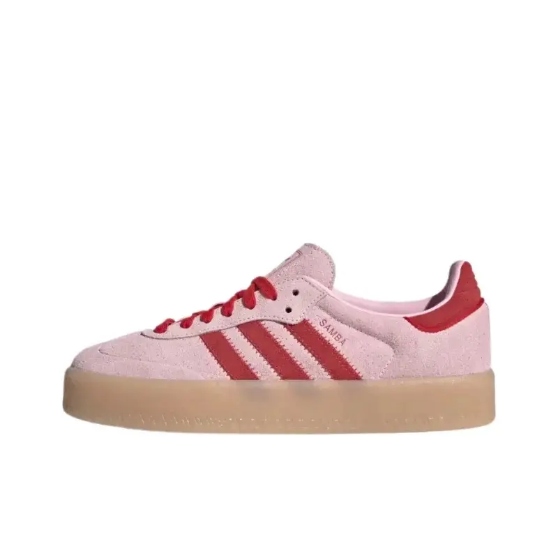 Adidas Sambae Clear Pink Better Scarlet Women’s Casual Sneakers, Featuring a Stylish Platform Design, Vibrant Clear Pink and Better Scarlet Colorway, Signature 3-Stripes Detail, Comfortable Fit, Durable Sole, and Versatile Appeal for Walking & Casual Wear