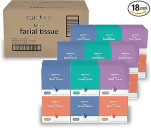 Amazon Basics Facial Tissue with Lotion, 2-Ply, 1350 Count (18 Packs of 75) (Previously Solimo)