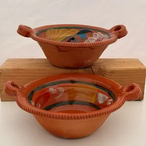Vintage Clay Bowl - 2pc Mexican Casserole 500ml Lead Free - Handcrafted Barro Pottery with Unique Design
