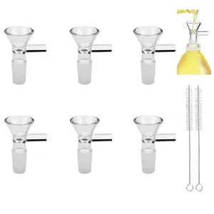 14mm Glass Funnel with Handle – 6 Pack Thick Heat-Resistant Borosilicate Glass Funnels for Kitchen, Lab, DIY Liquid Transfer, Includes Cleaning Brush