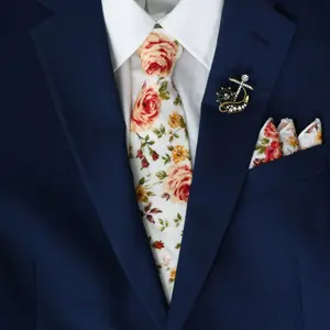 TIE MOOD Kamryn Spring Rose Floral Skinny Tie & Matching Pocket Square Set | Garden Tie | Spring Weddings | Neckties for Men
