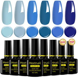 MeetNail 8PCS Gel Nail Polish Set-6 Color Gel Polish with Base Top Coat and Brush Burgundy Red Blue Purple Hot Pink Green Black White DIY Manicure at Home Cutics Cosmetic Gift