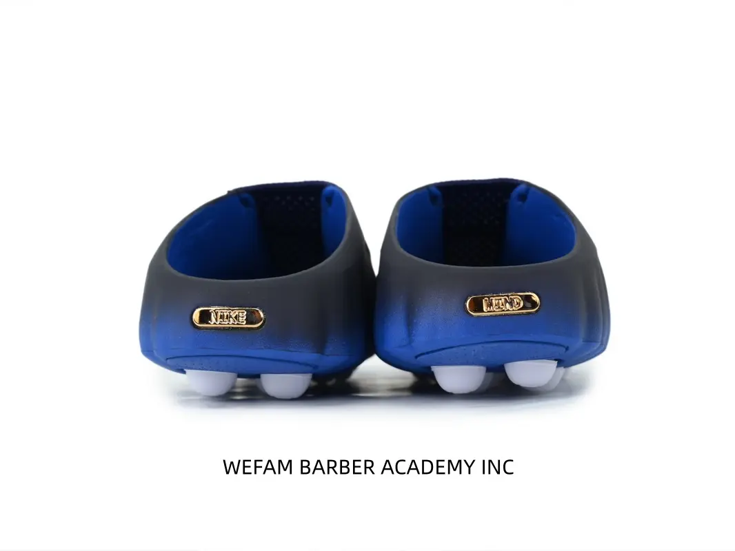 Men Navy To Royal Blue Gradient EVA Mule Slides, Hollow Cut‑Out Upper, White Dotted Anti‑Slip Sole Street Casual Slippers