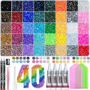 50000Pcs 3mm Multi-Color Resin Rhinestones Bedazzling Kit, Nail Art Decoration Supplies with Pickup Pen, 4pcs 10ml B7000 Glue, Nail Gems & Glitter Gem Art Accessories