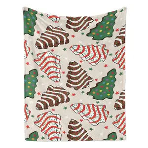 Christmas Tree Cake Flannel Blanket Soft Skin-Friendly Warm Throw Festive Cookie Print Perfect Gift for Home Decor  Holiday Season Yarn Christmas  Creative Birthday All-season Cozy Polyester