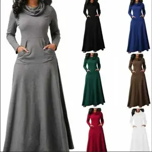2025 ChristmasNew Hot-Selling Autumn Winter Solid Color Patchwork Pocket Scarf Long Dress Summer White..