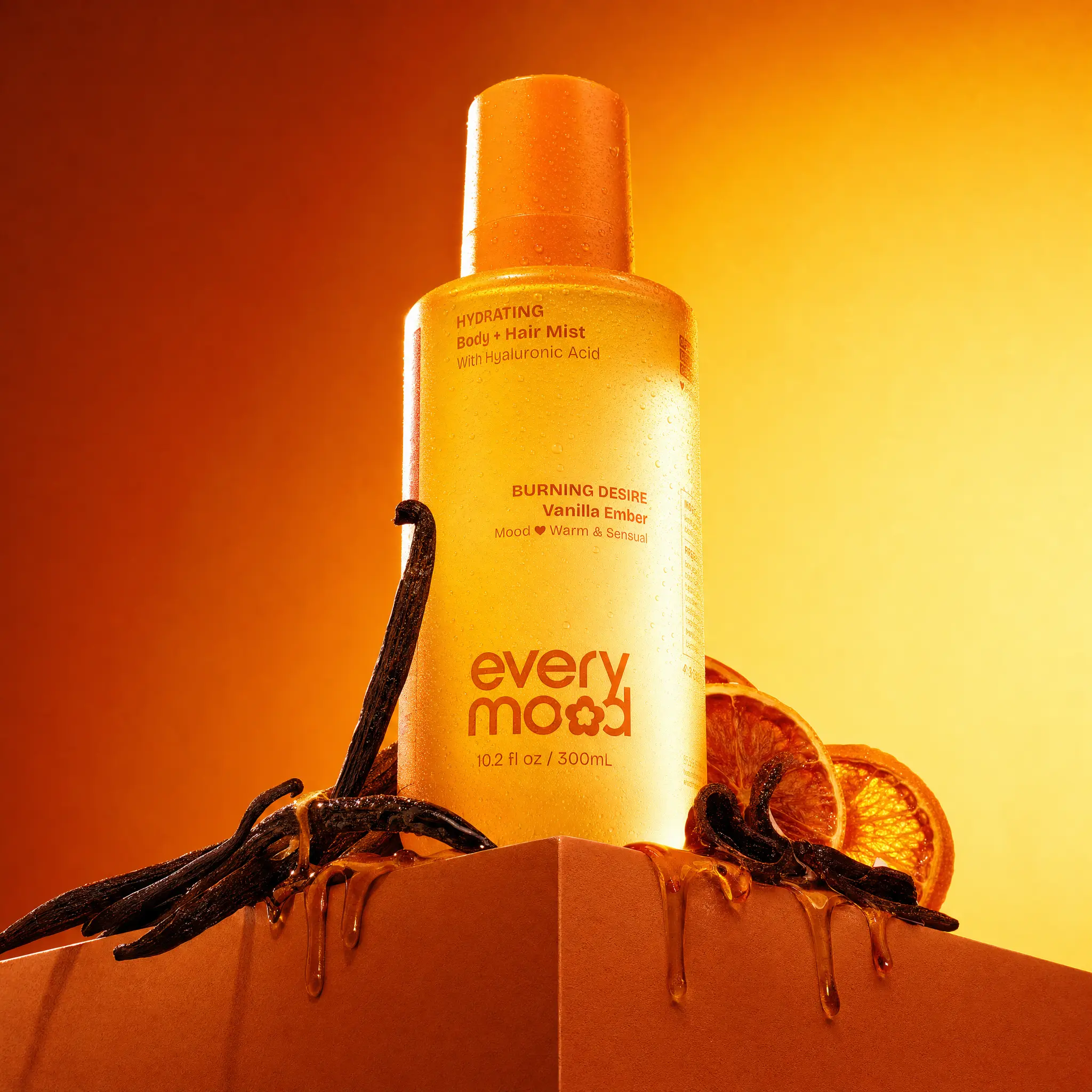 Burning Desire Body & Hair Mist 300mL — Hydrating Fragrance Mist with Hyaluronic Acid | Warm Vanilla Amber Caramel Scent, Vegan Long-Lasting Perfume Mist travelessentials