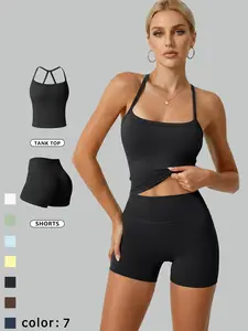 2 Piece Set Women's Sports Solid Color Sports Cami Tank Top High Stretch Tummy Control Hip Lifting Sleeveless Backless Soft Comfortable Yoga Top And Shorts Outdoor Cycling Gym Training Pilates Fashion Daily Versatile Activewear Set