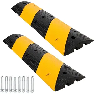 2 Pack 3.3Ft Rubber Speed Bumps with 2 Channels, 25,000LBS Load Capacity, Modular Cable Protector Ramps for Driveway/Road, Includes 8 Bolt Spikes for Asphalt/Concrete/Gravel