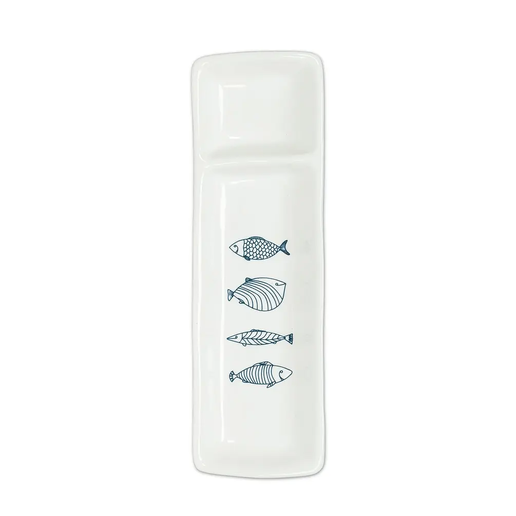 Abbott Collection AB-27-CORFU-783 11 in. 2 Section Fish Plate, White & Blue